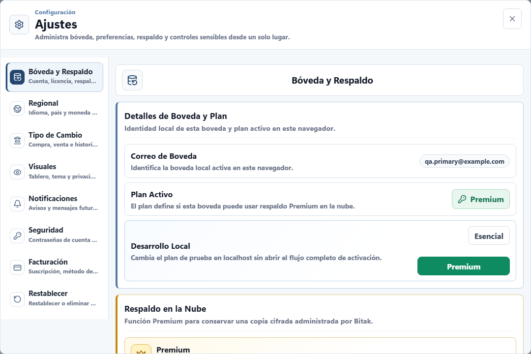 Pantalla de Ajustes